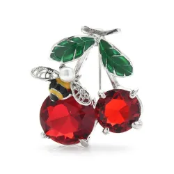 Red crystal cherry brooches