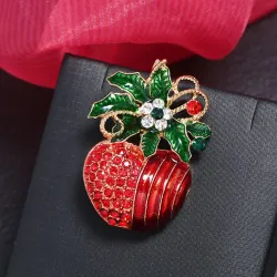 BrochesRed flower apple brooch