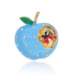 Blue bitten apple with crystals - brooch