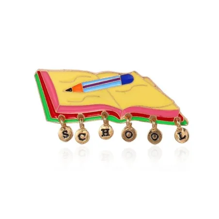 School pen / notebook brooch - with school lettering decoration