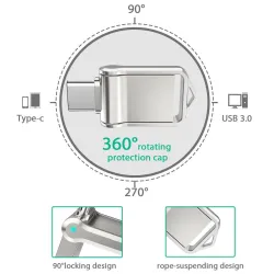 Memory stick - dual USB - 3.0 - type-C - rotatable - 32GB - 64GB - 128GB