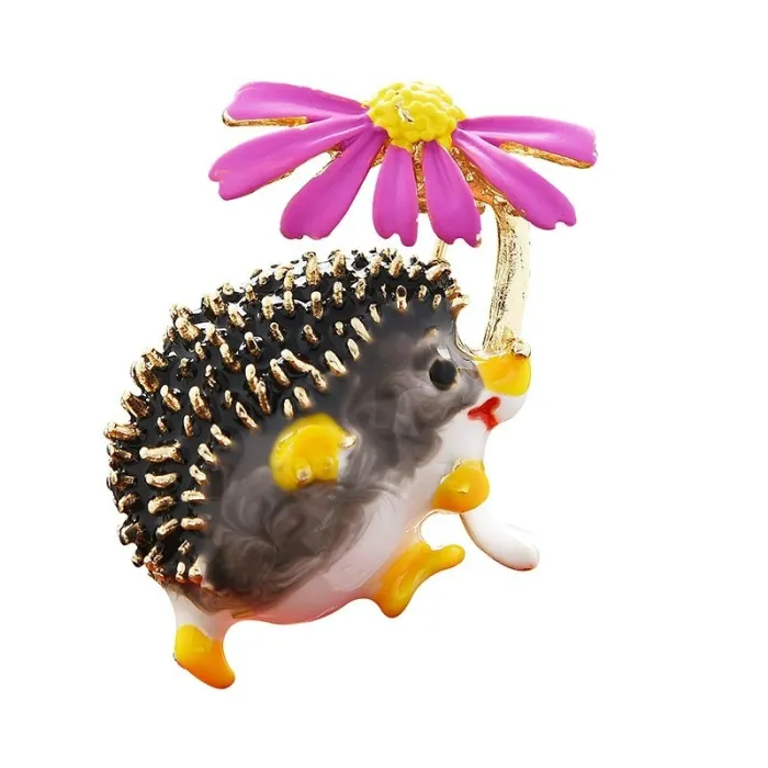 Hedgehog with a flower - brooch