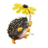 Hedgehog holding flower - crystal brooch