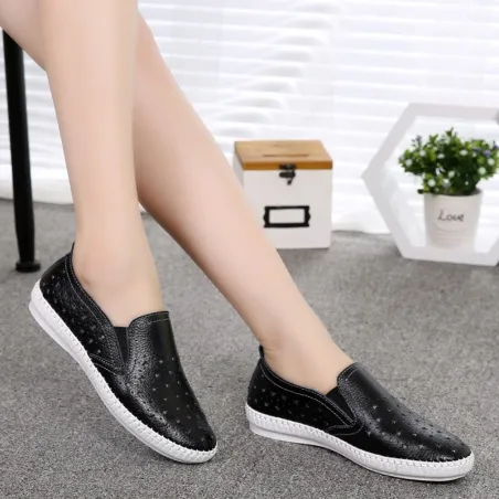 Soft moccasins - slip-on - with star holes - genuine leather