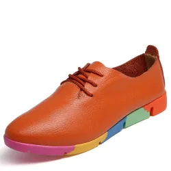 Flache Schuhe mit Regenbogensohlen - mit Schnürsenkeln - Echtleder