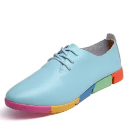 Flache Schuhe mit Regenbogensohlen - mit Schnürsenkeln - Echtleder