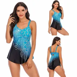 Bathing swimsuit - peacock feather print - two piece