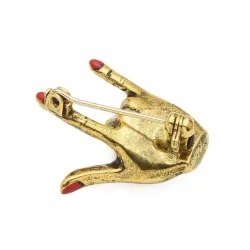 Hand with "Love" gesture - red nails - punk brooch