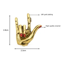 Hand with "Love" gesture - red nails - punk brooch