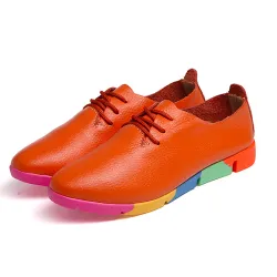 Flache Schuhe mit Regenbogensohlen - mit Schnürsenkeln - Echtleder