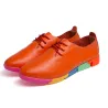 Flache Schuhe mit Regenbogensohlen - mit Schnürsenkeln - Echtleder
