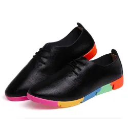 Flache Schuhe mit Regenbogensohlen - mit Schnürsenkeln - Echtleder
