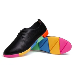 Flache Schuhe mit Regenbogensohlen - mit Schnürsenkeln - Echtleder