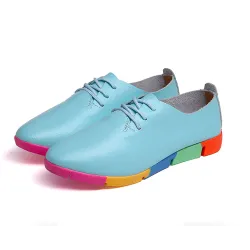 Platte schoenen met regenboogzool - met veters - echt leerLaarzen