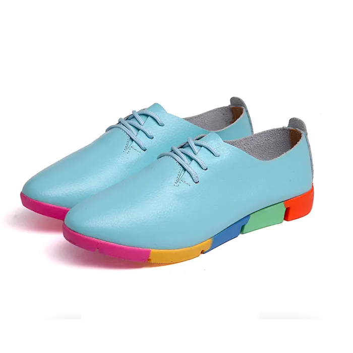 Platte schoenen met regenboogzool - met veters - echt leerLaarzen