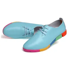Platte schoenen met regenboogzool - met veters - echt leerLaarzen