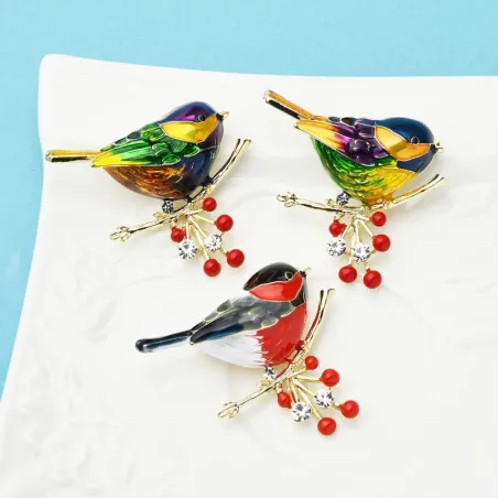 Bird sitting on branch - crystal brooch