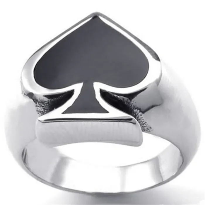 Black poker heart - stainless steel ring