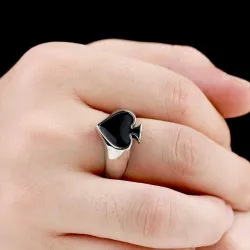 Zwart pokerhart - roestvrijstalen ringRingen