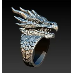 Edelstahlring mit Drachenkopf - Punk / Gothic-Stil