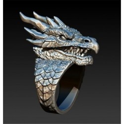 Stainless steel ring with a dragon head - Punk / Gothic style