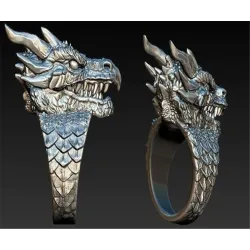 Stainless steel ring with a dragon head - Punk / Gothic style