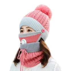 3 in 1 - gestrickte Mütze / Gesichtsmaske / Schal - warmes Winter-Set