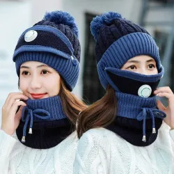 3 in 1 - gestrickte Mütze / Gesichtsmaske / Schal - warmes Winter-Set