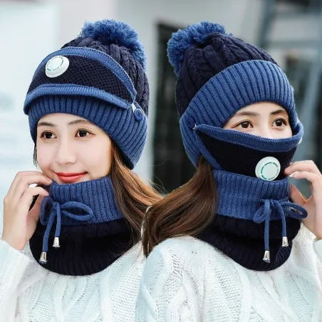 3 in 1 - gestrickte Mütze / Gesichtsmaske / Schal - warmes Winter-Set