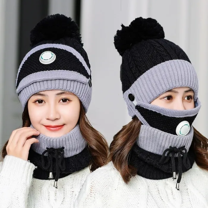 3 in 1 - gestrickte Mütze / Gesichtsmaske / Schal - warmes Winter-Set