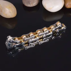 Bicycle chain bracelet - gold & silver - stainless steel