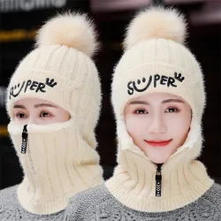 Wintermuts met pompon - bivakmuts met ritssluitingPetten & Hoeden