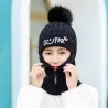 Winter knitted hat with zipper - face warmer - balaclava - pompoms cap