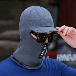 Winter knitted hat with a visor - face protection - balaclava with a zipper