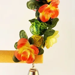 Wooden bird swing - with a flowers / bells - bite resistant