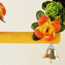 Wooden bird swing - with a flowers / bells - bite resistant