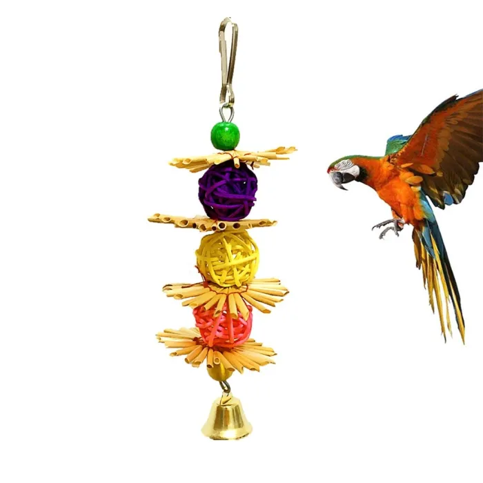 Hängendes Spielzeug für Vögel - mit natürlichen Strohblumen