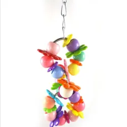 Birds hanging toy - colorful cage decoration - with flowers / beads - 2 pieces