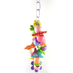 Birds hanging toy - colorful cage decoration - with flowers / beads - 2 pieces