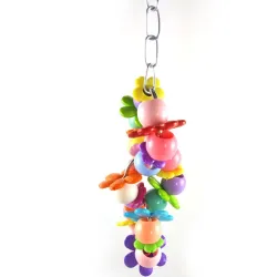 Birds hanging toy - colorful cage decoration - with flowers / beads - 2 pieces