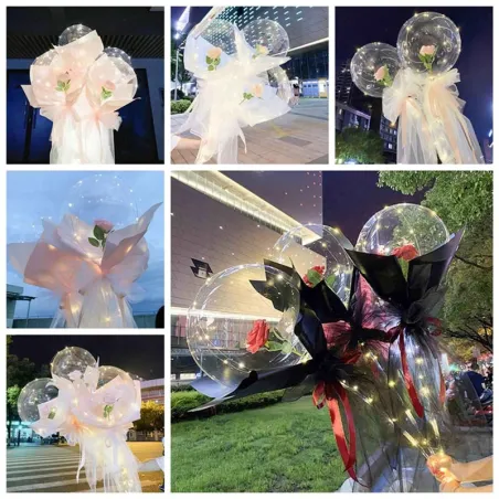 Dekorative Luftballons - Blumenstrauß mit LED und Rosen - 1 Stück