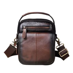Leather shoulder bag / satchel - with strap / front pocket