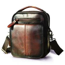 Leather shoulder bag / satchel - with strap / front pocket