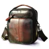 Leather shoulder bag / satchel - with strap / front pocket