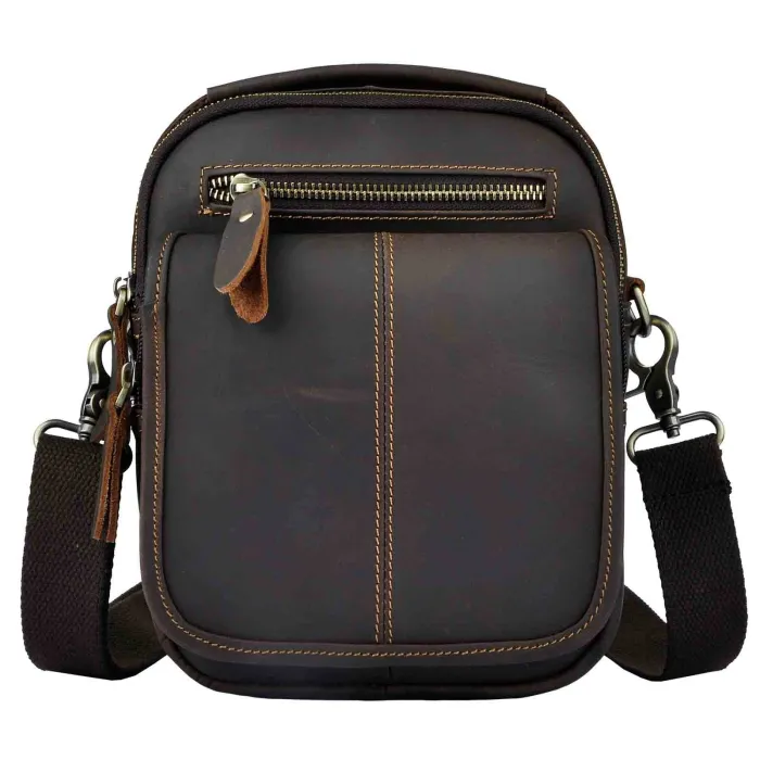 Leather shoulder bag / satchel - with strap / front pocket