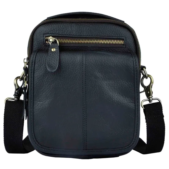 Leather shoulder bag / satchel - with strap / front pocket