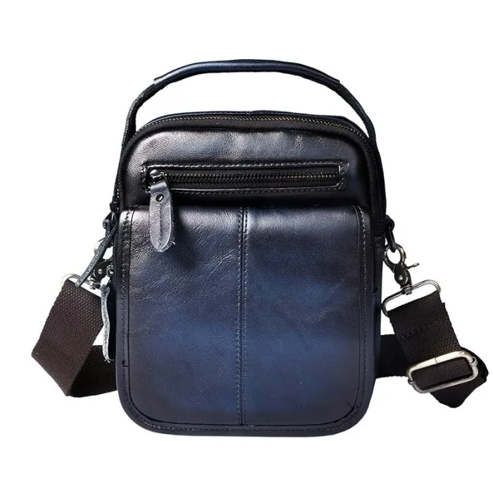 Leather shoulder bag / satchel - with strap / front pocket