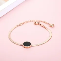 Rose gold bracelet - black round pendant with Roman numerals