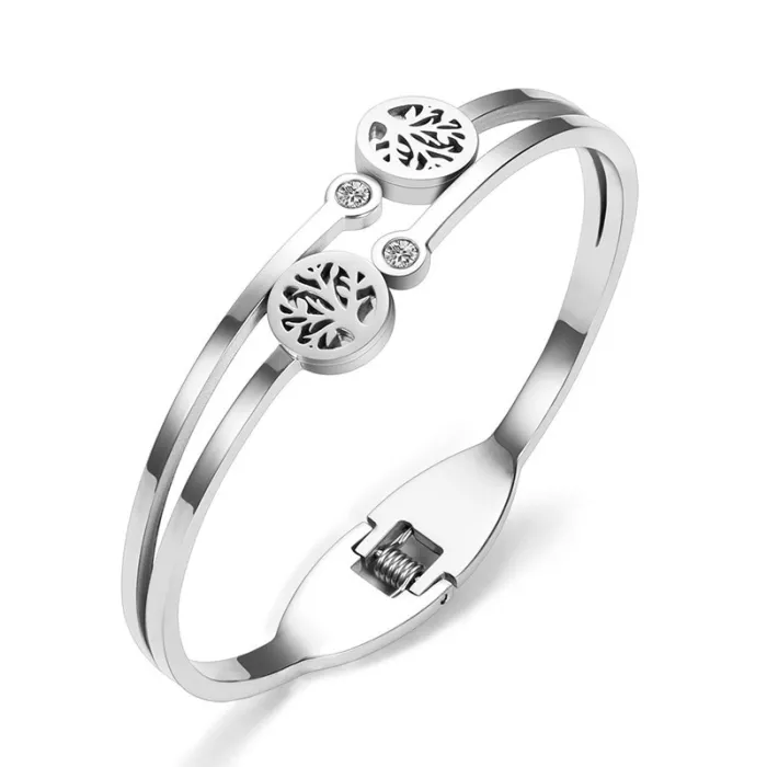 Stainless steel - cuff bracelet - with crystal decoration