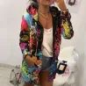 Bomber Jacket with print - pocket - zipper - hooded outwear - casual windbreaker
